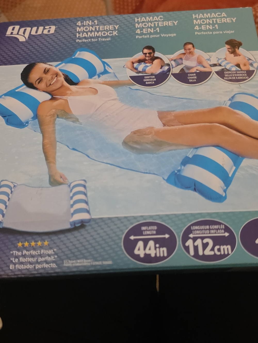 Aqua Striped Inflatable Hammock Float - White & Blue